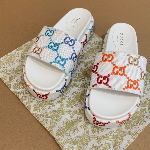 Gucci Shoes - Gucci Women's GG White and Multicolor Slide Sandals